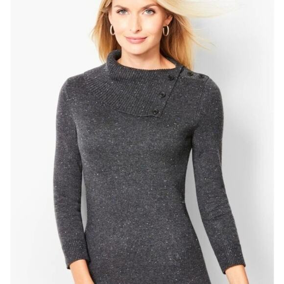 Talbots DONEGAL Grey Heathered COWL NECK SWEATER DRESS Size Medium new!!! - Picture 1 of 7